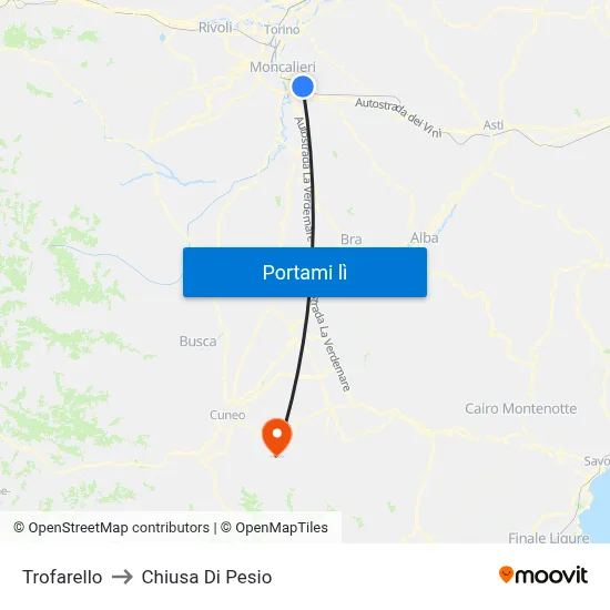 Trofarello to Chiusa Di Pesio map