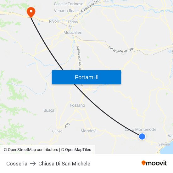 Cosseria to Chiusa Di San Michele map