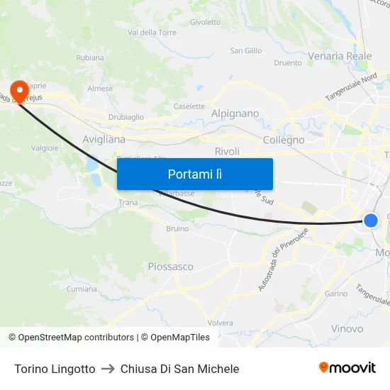 Torino Lingotto to Chiusa Di San Michele map