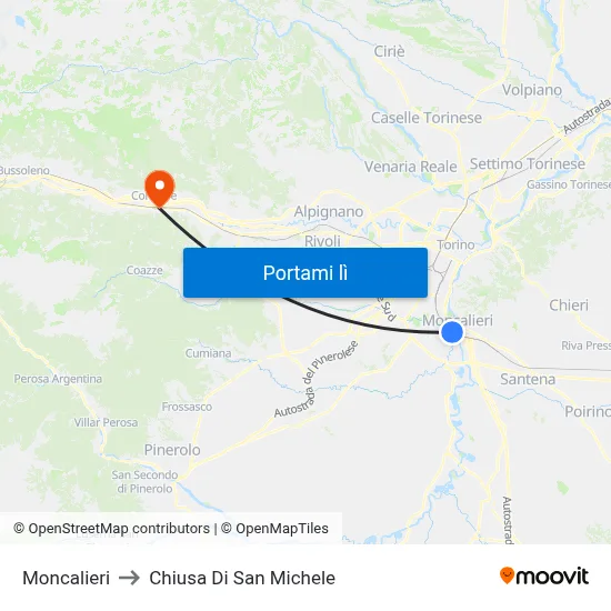 Moncalieri to Chiusa Di San Michele map