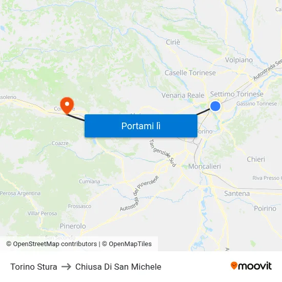 Torino Stura to Chiusa Di San Michele map