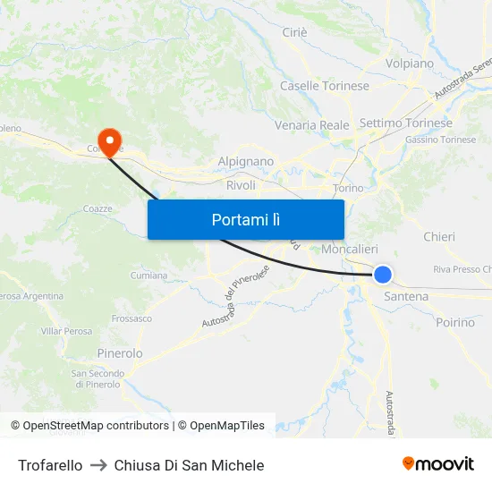 Trofarello to Chiusa Di San Michele map