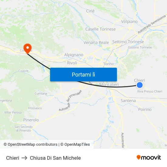 Chieri to Chiusa Di San Michele map