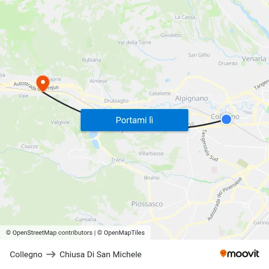 Collegno to Chiusa Di San Michele map