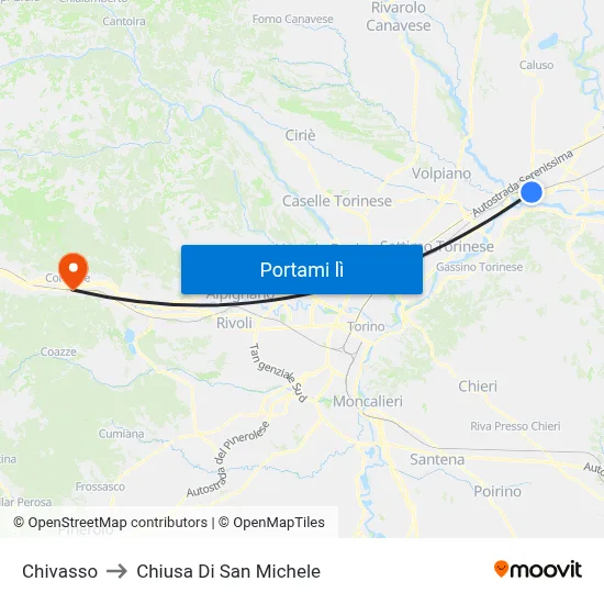 Chivasso to Chiusa Di San Michele map