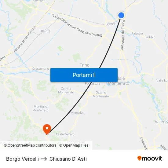 Borgo Vercelli to Chiusano D' Asti map
