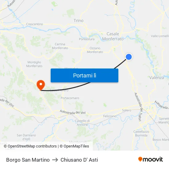 Borgo San Martino to Chiusano D' Asti map