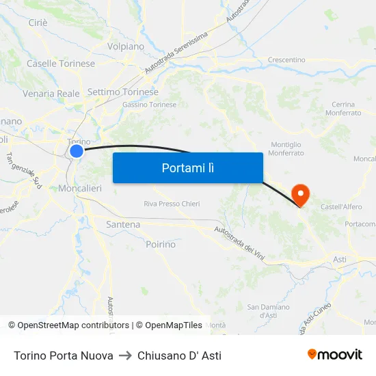 Torino Porta Nuova to Chiusano D' Asti map