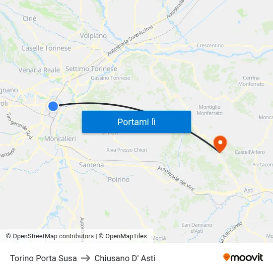 Torino Porta Susa to Chiusano D' Asti map