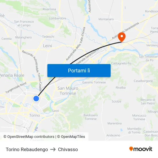 Torino Rebaudengo to Chivasso map
