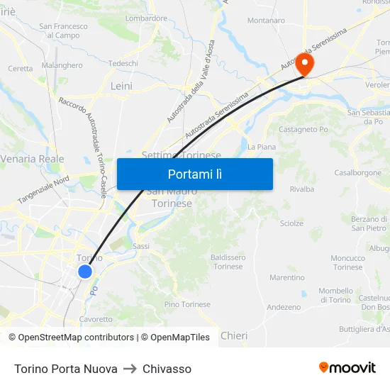 Torino Porta Nuova to Chivasso map