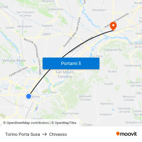 Torino Porta Susa to Chivasso map