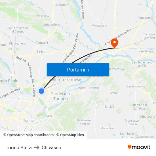 Torino Stura to Chivasso map