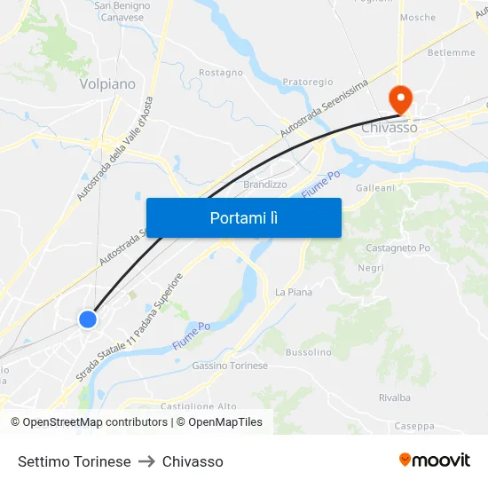 Settimo Torinese to Chivasso map