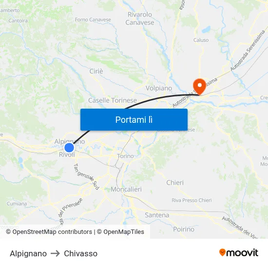 Alpignano to Chivasso map