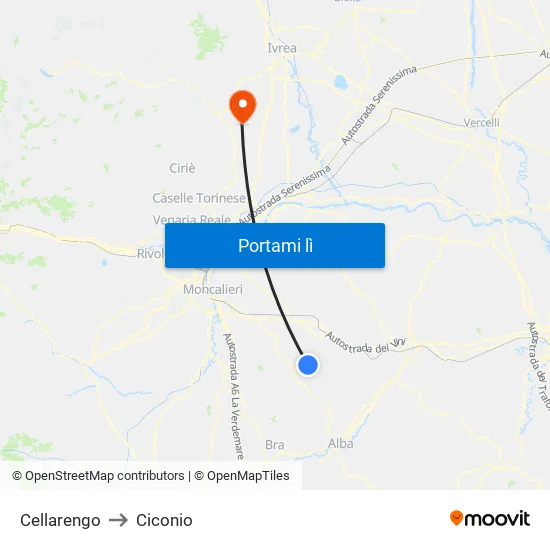 Cellarengo to Ciconio map
