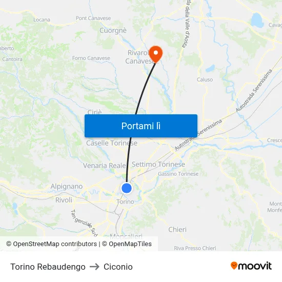 Torino Rebaudengo to Ciconio map