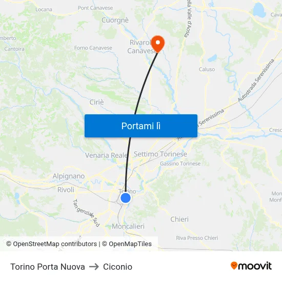 Torino Porta Nuova to Ciconio map