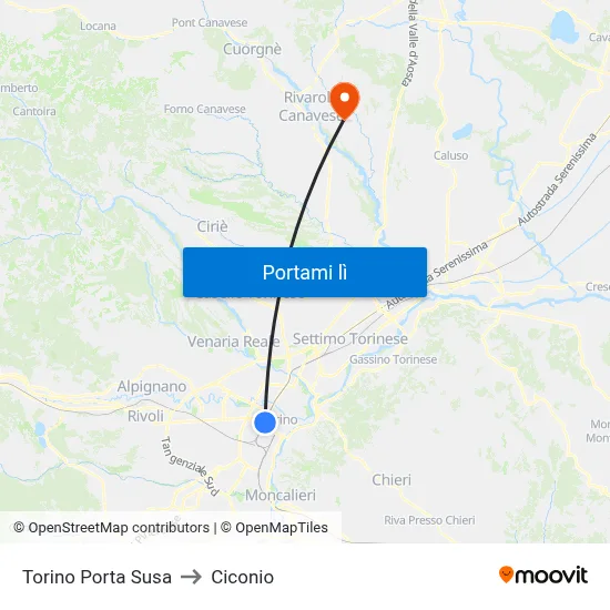 Torino Porta Susa to Ciconio map
