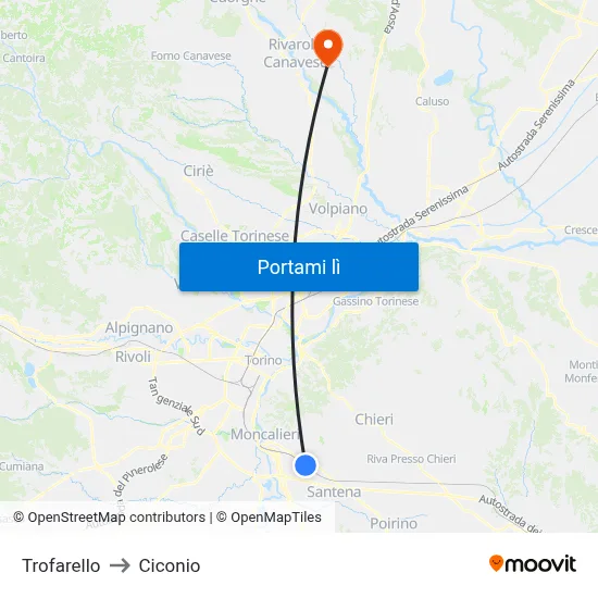 Trofarello to Ciconio map