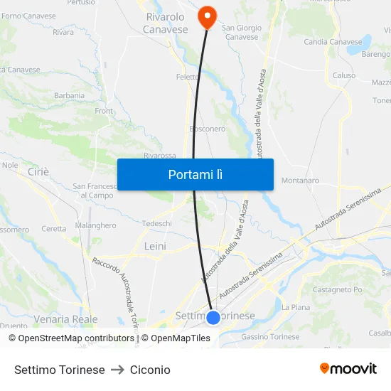 Settimo Torinese to Ciconio map