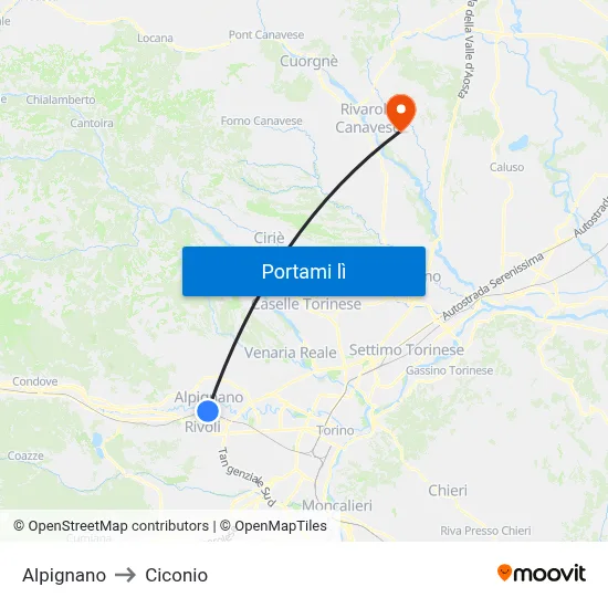 Alpignano to Ciconio map