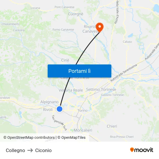 Collegno to Ciconio map