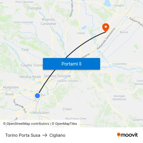 Torino Porta Susa to Cigliano map