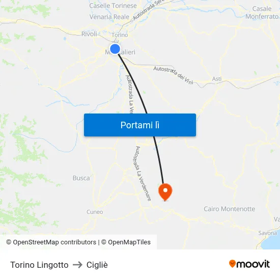Torino Lingotto to Cigliè map