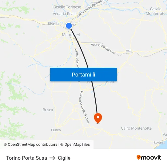 Torino Porta Susa to Cigliè map