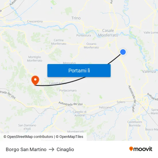 Borgo San Martino to Cinaglio map