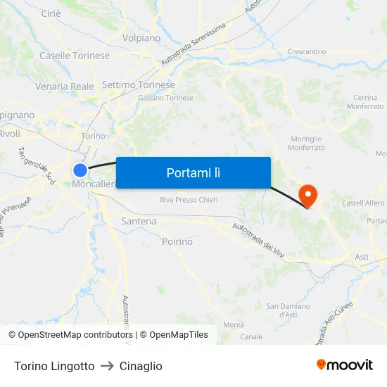 Torino Lingotto to Cinaglio map