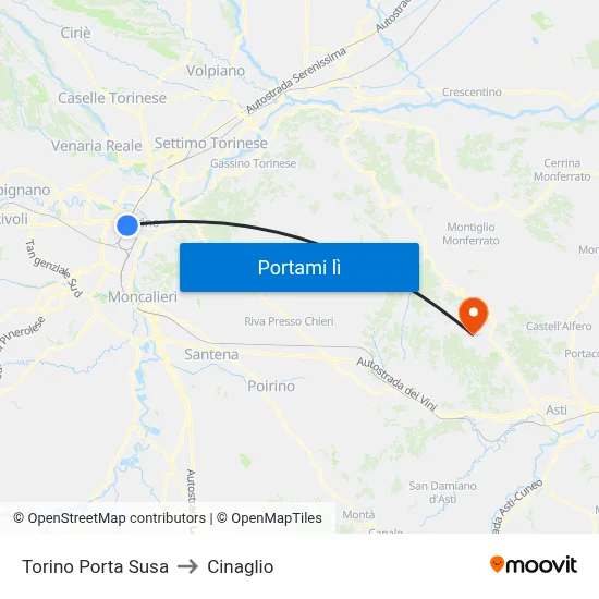 Torino Porta Susa to Cinaglio map
