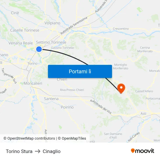 Torino Stura to Cinaglio map