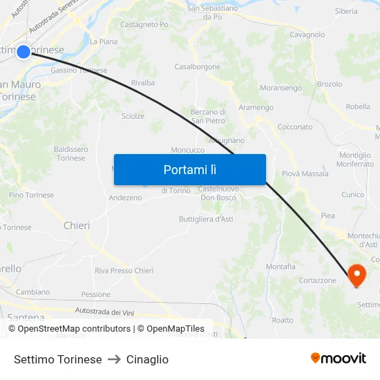 Settimo Torinese to Cinaglio map