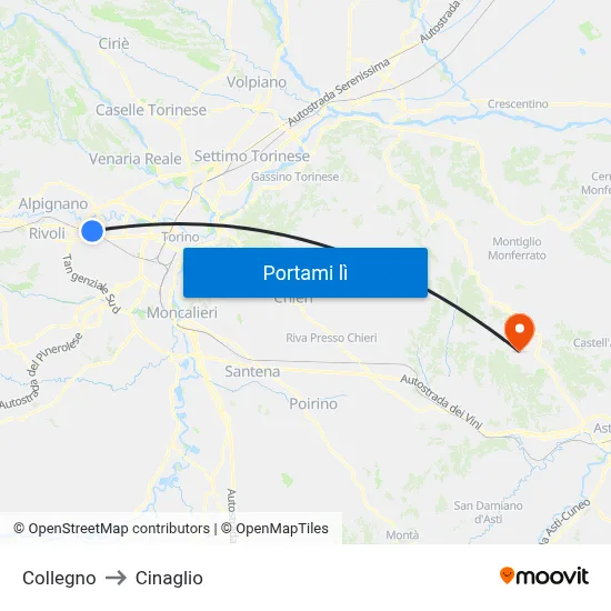 Collegno to Cinaglio map
