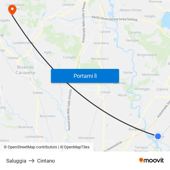Saluggia to Cintano map