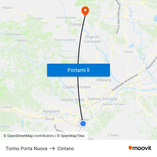 Torino Porta Nuova to Cintano map