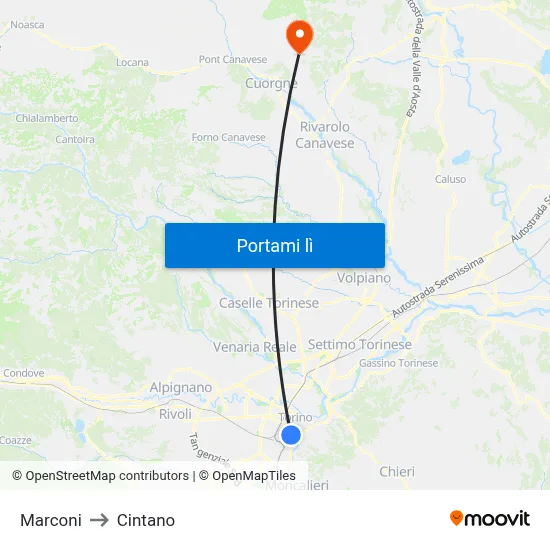 Marconi to Cintano map