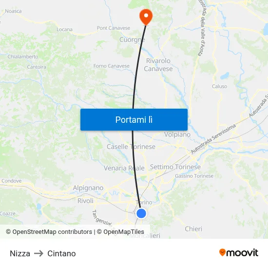 Nizza to Cintano map