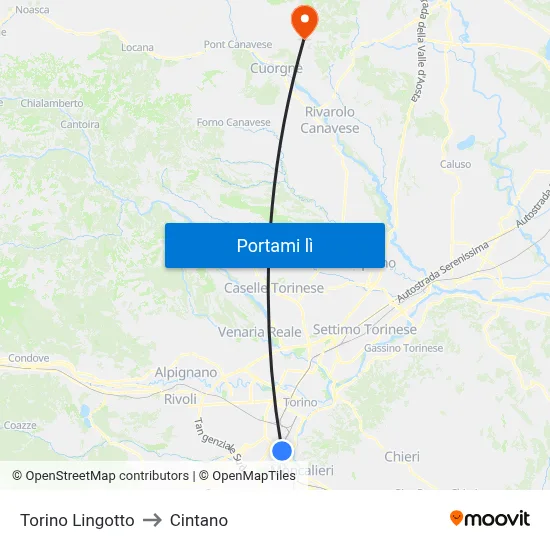 Torino Lingotto to Cintano map