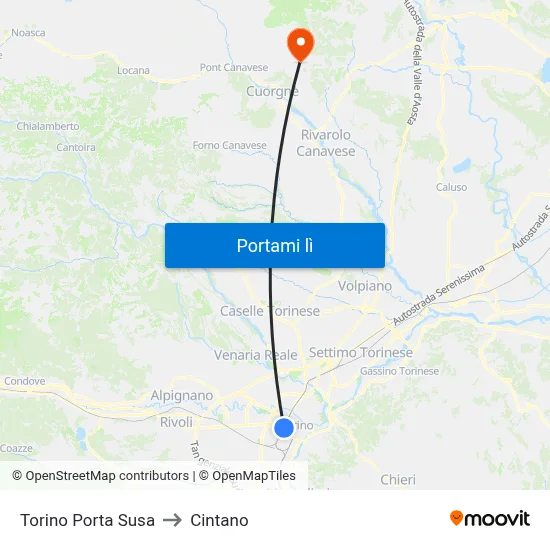 Torino Porta Susa to Cintano map