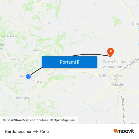 Bardonecchia to Ciriè map