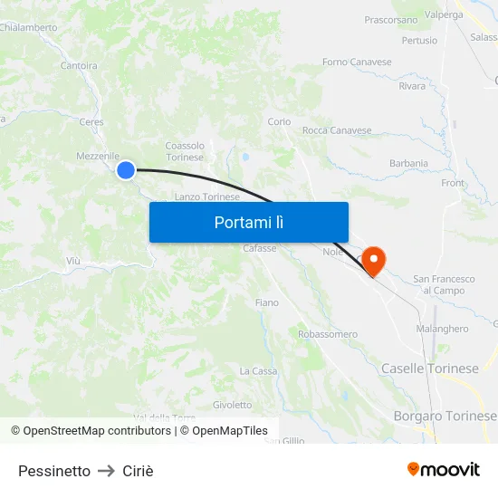 Pessinetto to Ciriè map