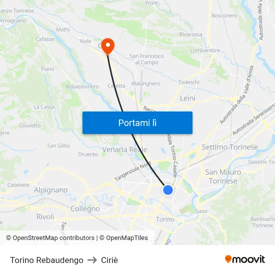 Torino Rebaudengo to Ciriè map