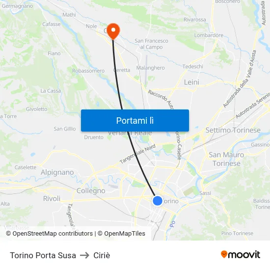 Torino Porta Susa to Ciriè map