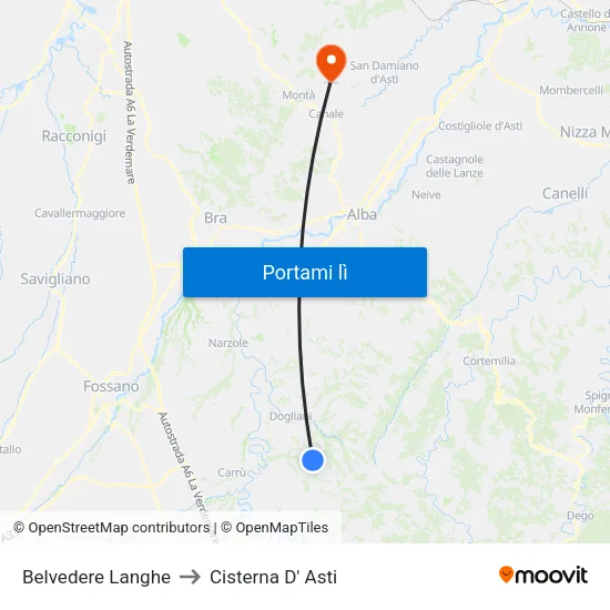 Belvedere Langhe to Cisterna D' Asti map