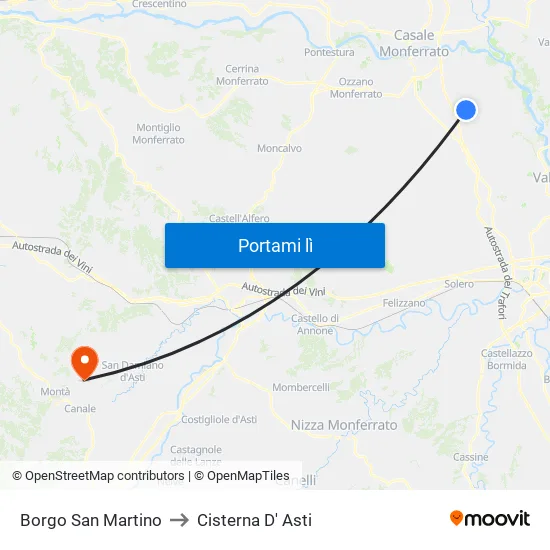Borgo San Martino to Cisterna D' Asti map