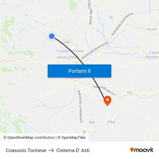 Coassolo Torinese to Cisterna D' Asti map