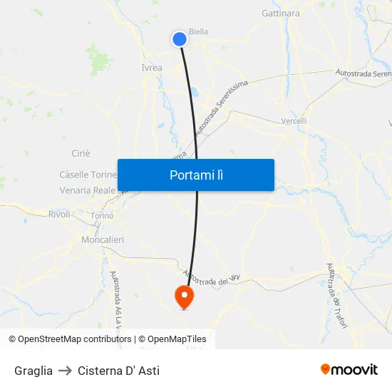 Graglia to Cisterna D' Asti map